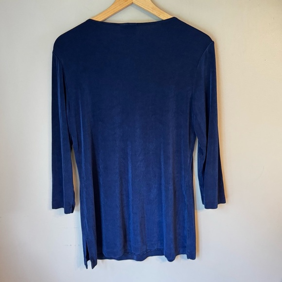 Chicos Travelers Royal Blue Long Sleeve Stretchy Knit V-Neck Tunic Size M - Picture 2 of 5